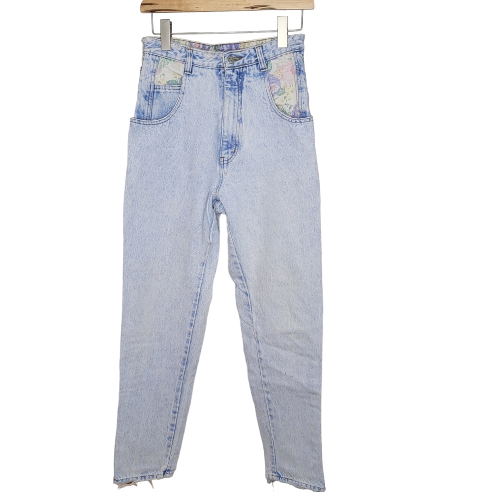 VTG Vintage High Rise Bare Back Jordache Jeans Floral Pockets Light Rinse 90s 28